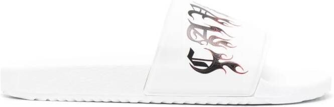 Roberto Cavalli Slippers met logoprint Wit