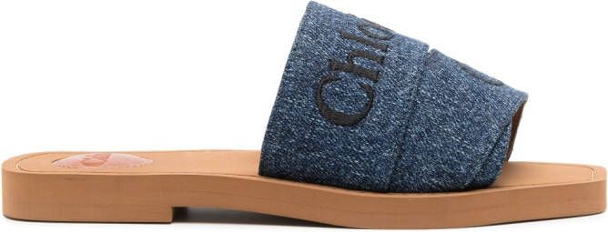Chloé Woody slippers met geborduurd logo Blauw