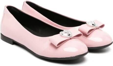 Versace Kids bow-detail leather ballerina shoes Roze
