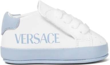 Versace Kids Leren sneakers met logoprint Wit