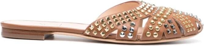 AGL Studded Leather Mules Brown Dames