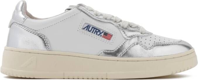 Autry Witte Zilveren Leren Sneakers White Dames