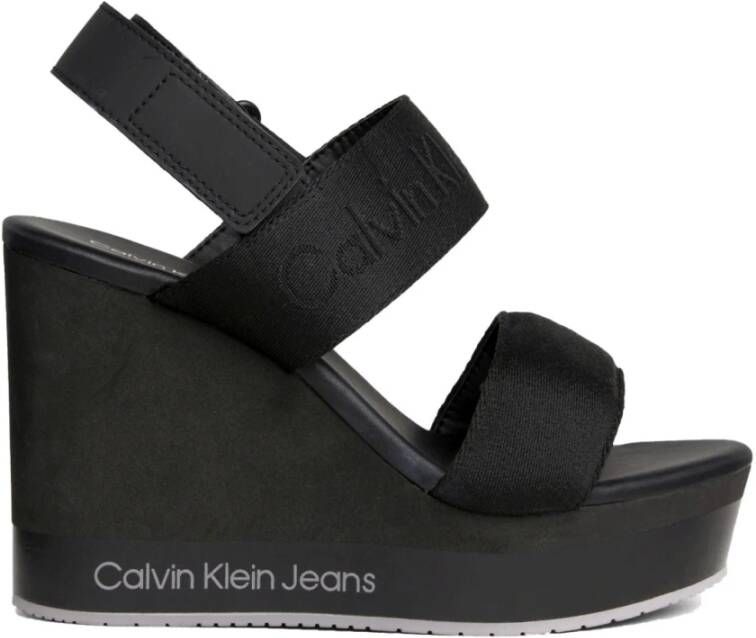 Calvin Klein Jeans Zwarte Sleehak Sandaal Webbing Vrouwen Black Dames