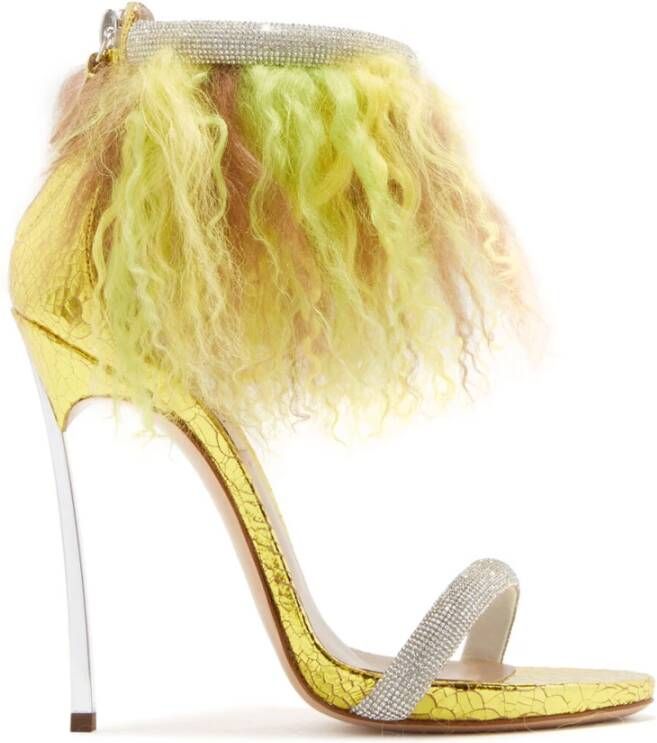 Casadei Multikleurige Mongoolse pluche sandalen Yellow Dames