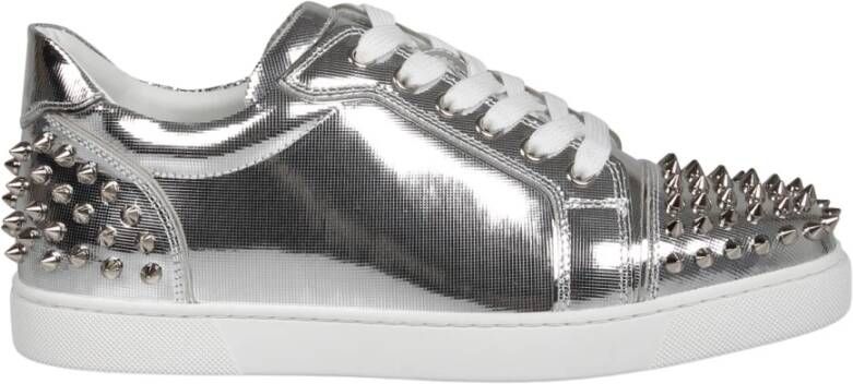 Christian Louboutin Metallic Leren Spike Sneakers Gray Dames