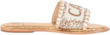 De Siena Platte leren sandalen met kralenapplicaties Yellow Dames