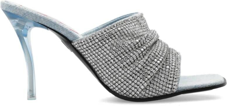 Diesel D-Sydney Sdl S Sandals Mule sandals with rhinestone band Gray Dames