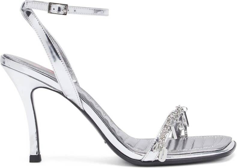Diesel D-Vina Sdl Strappy sandals in metallic leather Gray Dames
