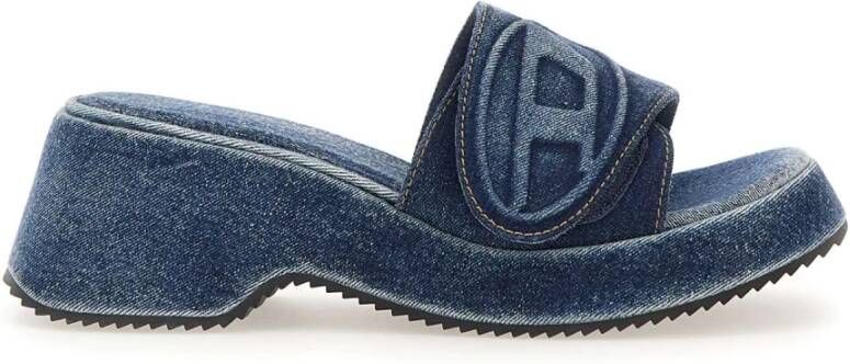 Diesel Sa-Oval D Pf W Denim slide sandals with Oval D strap Blue Dames