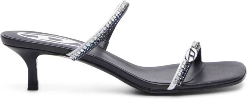 Diesel Leren sandalen met kristallen bandjes Black Dames