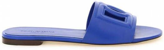 Dolce & Gabbana Leather sliders with logo Blauw Dames