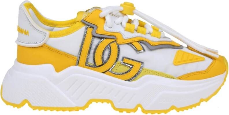 Dolce & Gabbana Lemon Sneakers Nylon en Suède Wit en Geel Yellow Dames