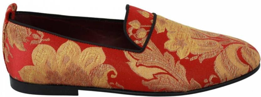 Dolce & Gabbana Rode Gouden Brokaat Loafers Pantoffels Schoenen Yellow Heren