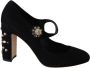 Dolce & Gabbana Black Suede Crystal Heels Mary Jane Shoes Zwart Dames - Thumbnail 2