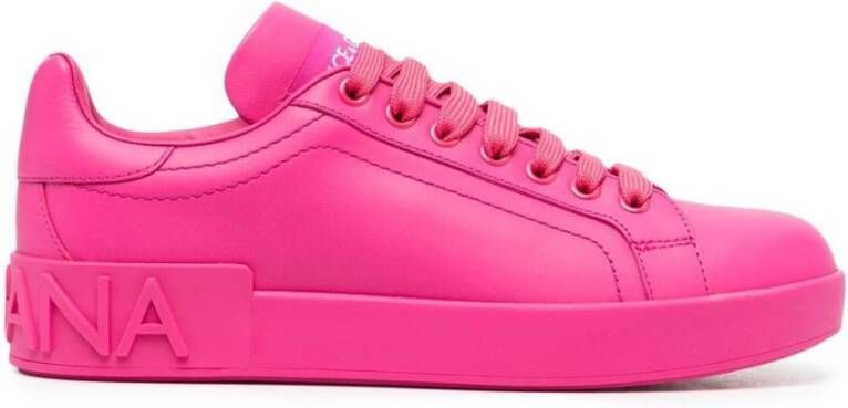 Dolce & Gabbana Fuchsia Portofino Sneakers met Rubber Logo Pink Dames