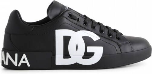 Dolce & Gabbana Zwarte Portofino Logo-Print Sneakers Black Heren