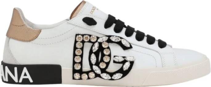 Dolce & Gabbana Vintage Portofino Leren Sneakers met DG Logo White Dames