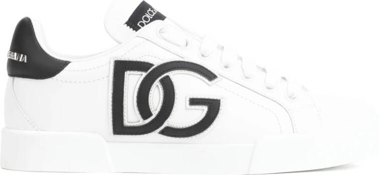 Dolce & Gabbana Witte Leren Sneakers Ronde Neus Vetersluiting White Dames