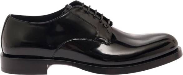 Dolce & Gabbana Zwarte Leren Platte Schoenen voor Heren Black Heren