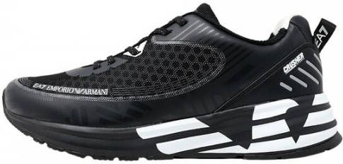 Emporio Armani EA7 Unisex Zwarte Witte Sneaker van Eco Leer Mesh Black Heren
