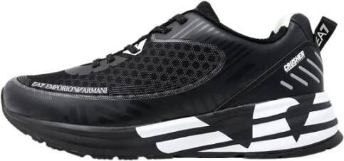 Emporio Armani EA7 Unisex Zwarte Witte Sneaker van Eco Leer Mesh Zwart Heren