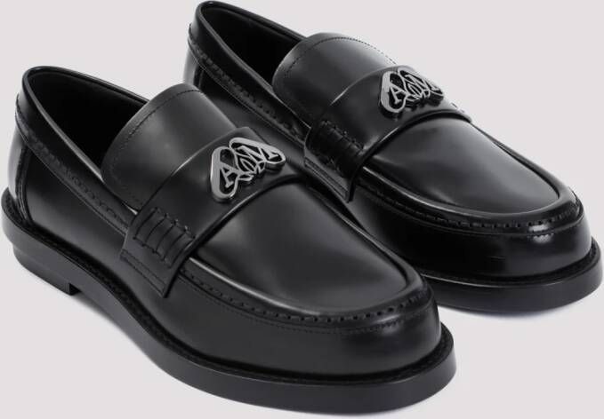 alexander mcqueen Zwarte Leren Loafers met Metalen Detail Black Dames