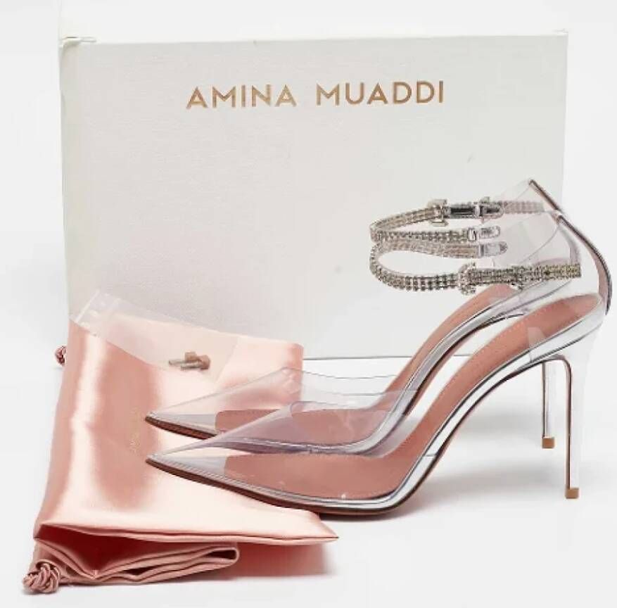 Amina Muaddi Pre-owned Leather heels Gray Dames