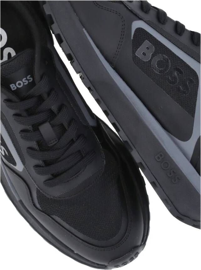 Boss Black Zwarte Tech Fabric Sneakers Ronde Neus Black Heren