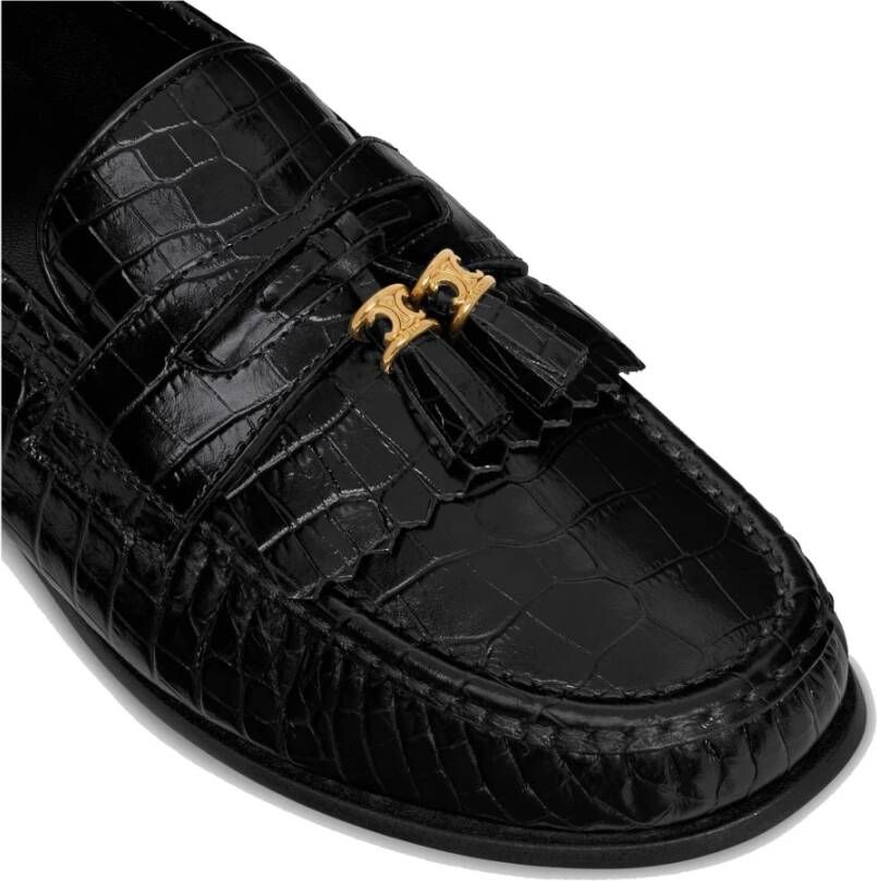 Celine Krokodil Loafers met Tassels en Triomphe Logo Black Dames
