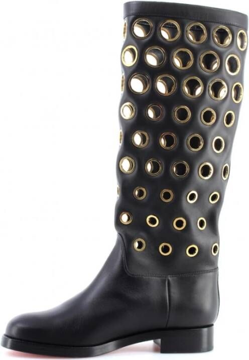 Christian Louboutin Luxe Zwarte Gouden Kalfsleren Laarzen Zwart Dames