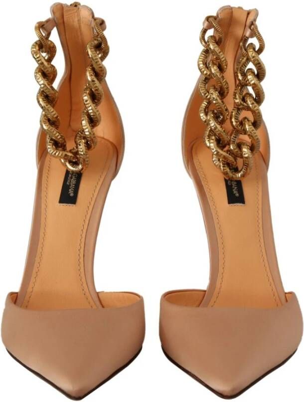 Dolce & Gabbana Beige Ankle Chain Strap High Heels Pumps Shoes Beige Dames