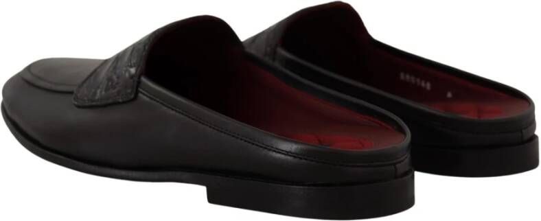 Dolce & Gabbana Black Leather Caiman Sandals Slides Slip Shoes Zwart Heren