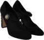 Dolce & Gabbana Black Suede Crystal Heels Mary Jane Shoes Zwart Dames - Thumbnail 6
