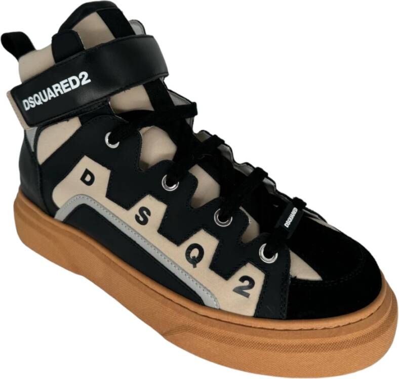 Dsquared2 Iconische High-Top Sneaker in Zwart-Beige Black Dames