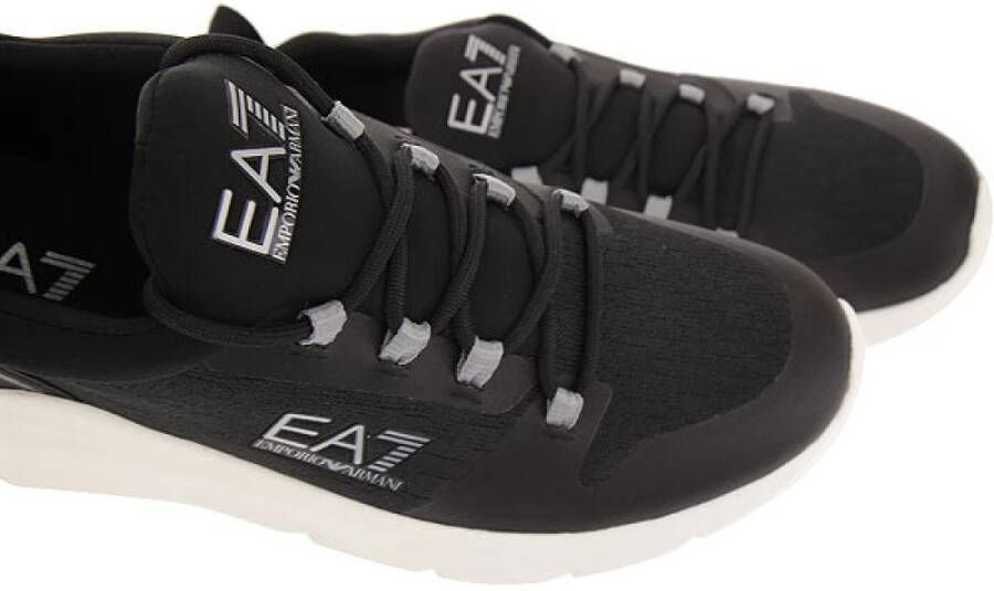 Emporio Armani EA7 Zwarte Sneakers Ronde Neus Rubberen Zool Black Heren