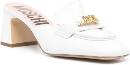 Moschino Witte Leren Sandalen met Vierkante Neus en Middelhoge Blokhak White Dames
