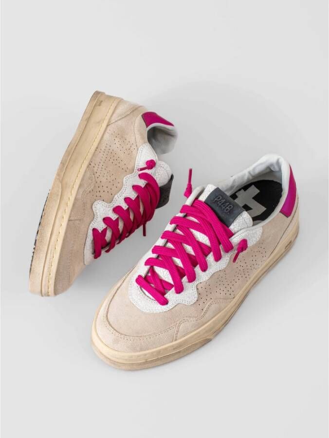 P448 Sand Suede Sneakers met Fuchsia Accents Multicolor Dames