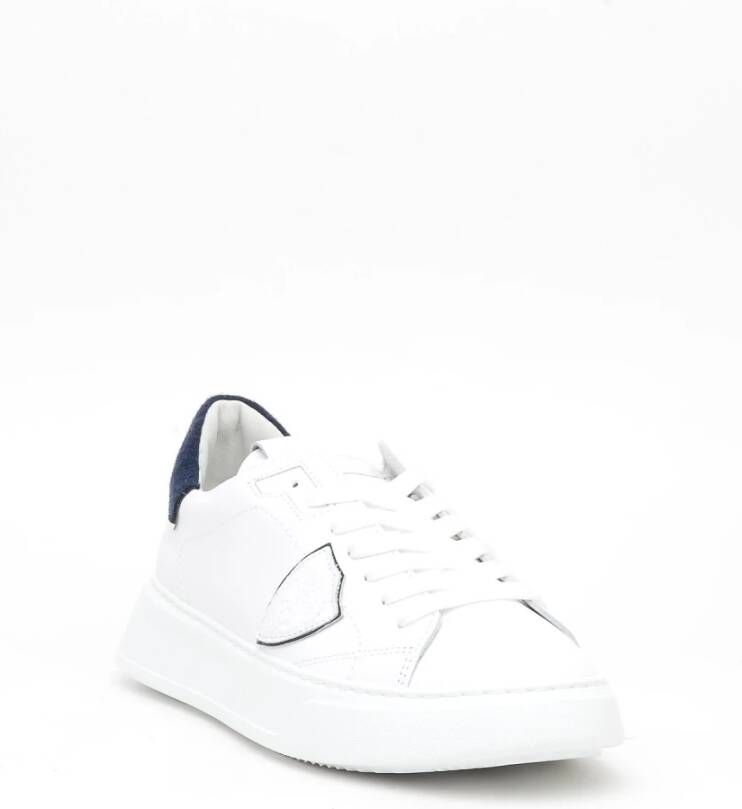 Philippe Model Witte Leren Blauwe Sneakers White Heren