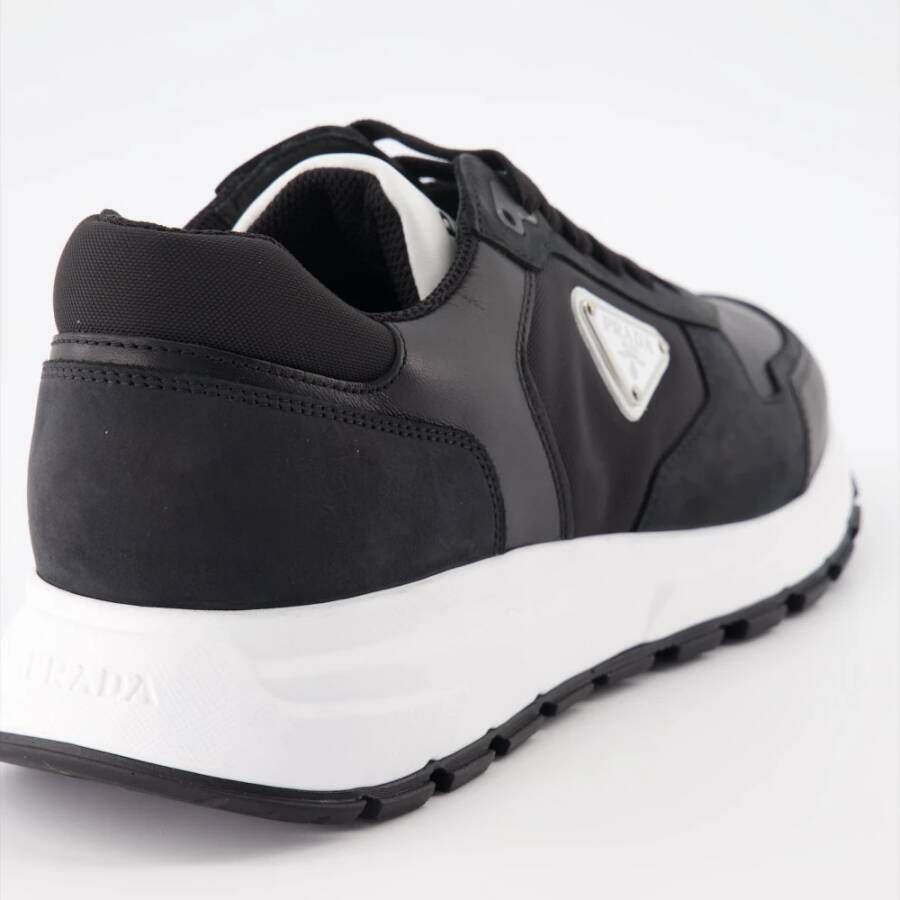 Prada Leren en Re-Nylon Sneakers Black Heren