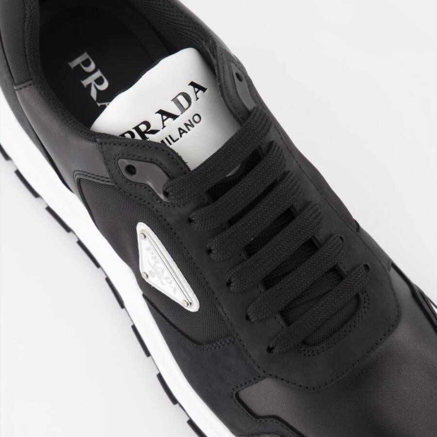 Prada Leren en Re-Nylon Sneakers Black Heren