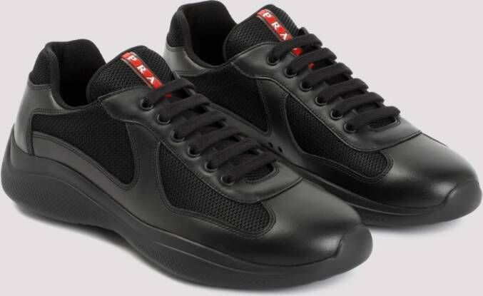 Prada Zwarte Leren Sneakers New Americas Cup Black Heren