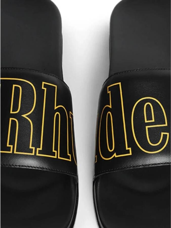 Rhude Logo Print Leren Slides Black Heren