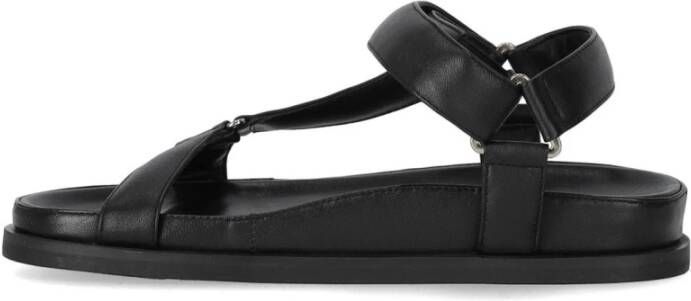 Strategia Zwarte platte sandaal met drukknoopsluiting Black Dames