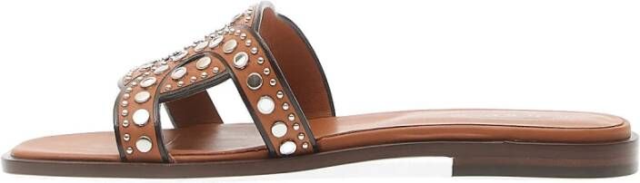 TOD'S Studded Leather Sandals Brown Dames