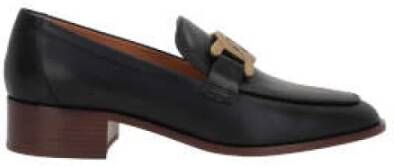 TOD'S Zwarte leren platte schoenen met antieke gouden ketting Black Dames