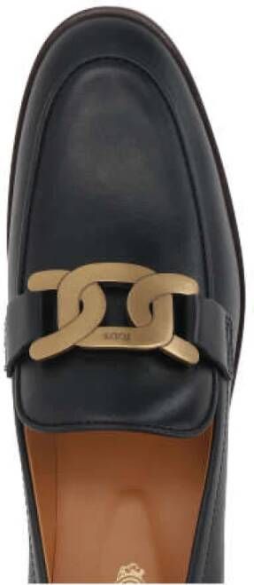 TOD'S Zwarte leren platte schoenen met antieke gouden ketting Black Dames