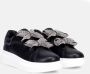 Tosca Blu Zwarte leren instap sneakers met fonkelende strass strikjes Zwart Dames - Thumbnail 2