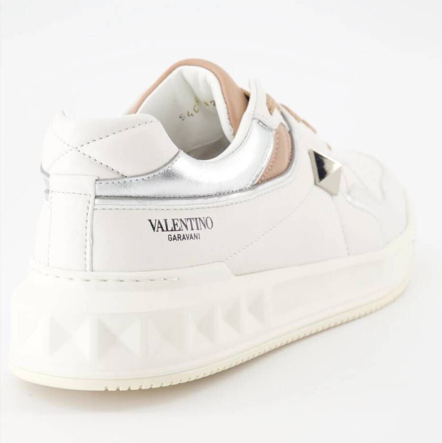 Valentino Garavani Studded Lace-Up Leather Sneakers White Dames