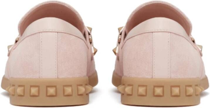 Valentino Roze Suède Loafers met Rockstud Details Pink Dames