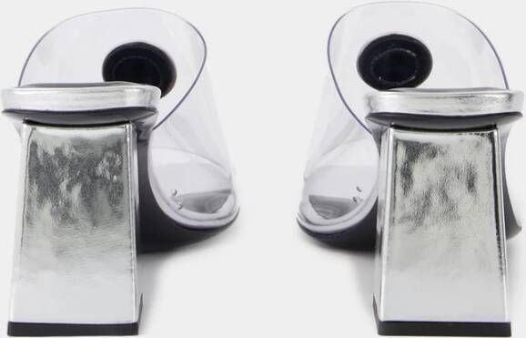 Versace Zilveren PVC Slides met Vierkante Open Neus Gray Dames